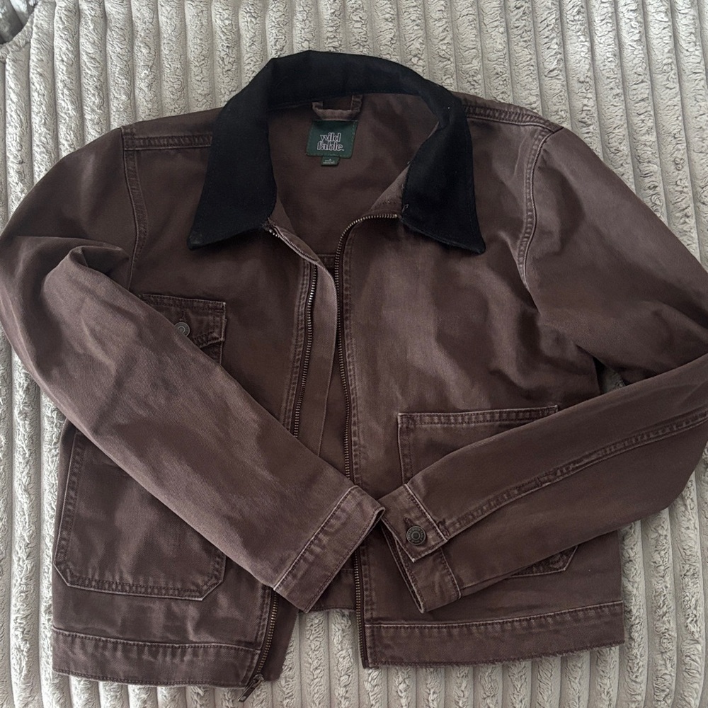 Wild Fable Dark Brown Utility Jacket with Black Collar
